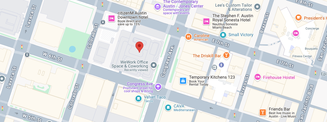 Map showing our office location at 600 Congress Ave, Austin, TX 78701